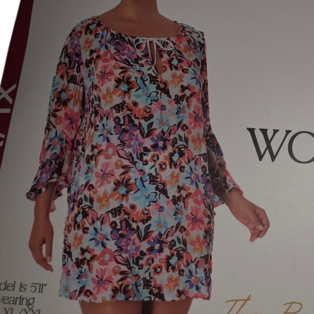 Anne Cole Women Floral Swim Cover-Up Dress XL/XXL Multicolor